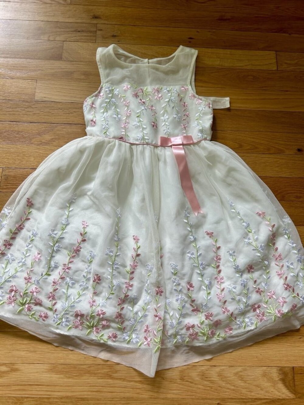 Jona Michelle Girls Size 7 Ivory Floral Embroidered Party Easter Dress Pink Bow